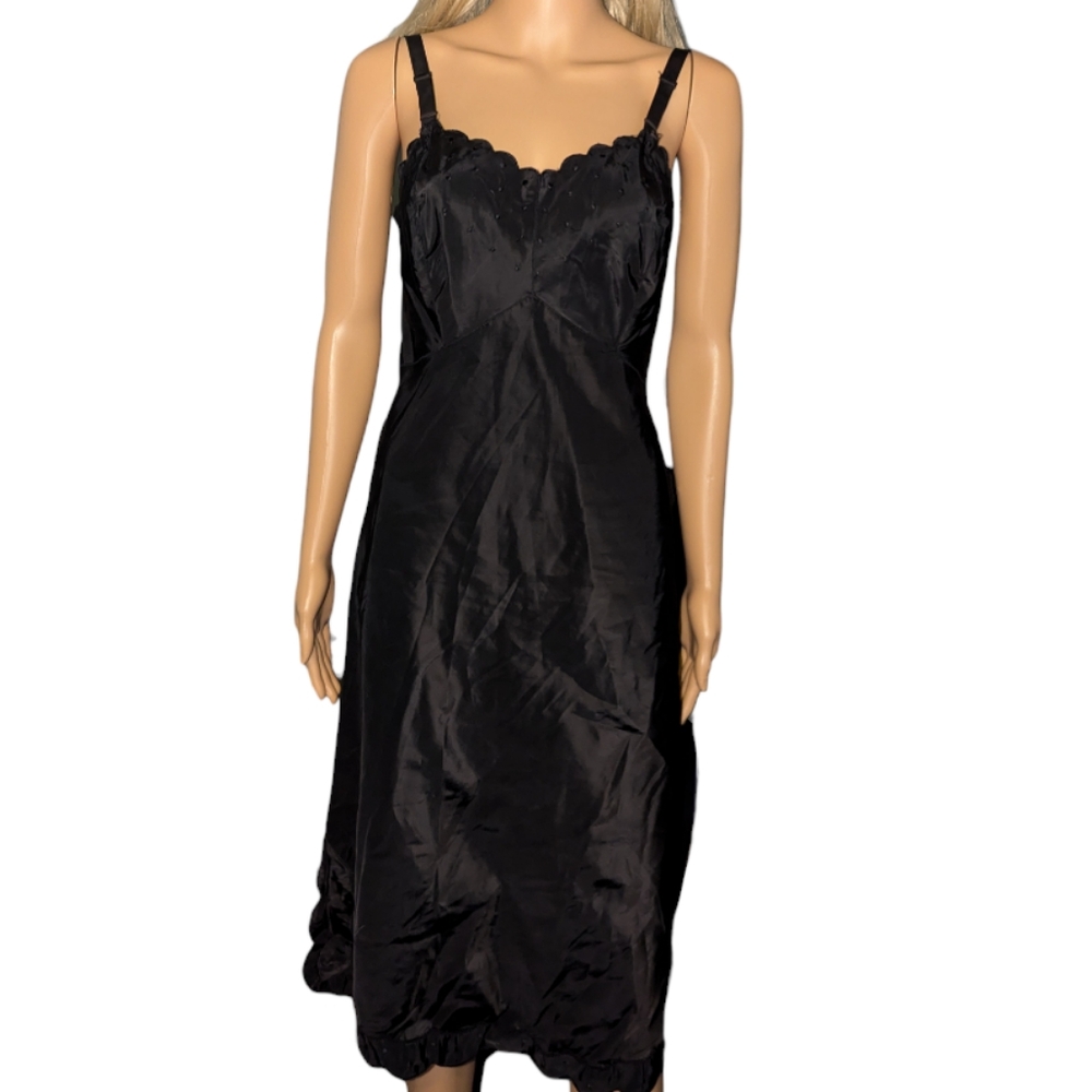 Vintage Barbizon slip or slip dress, black with embroidered and scalloped detail